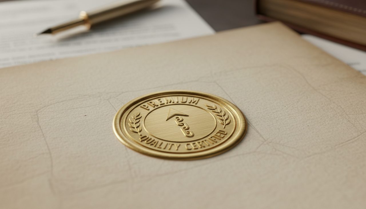Gold quality seal stamp on a document representing premium backlinks
