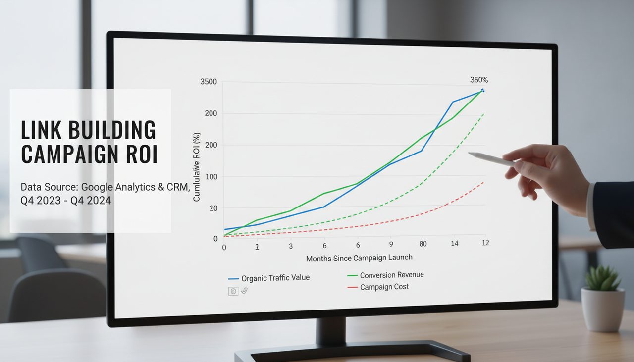 ROI chart showing return on investment from link building campaign