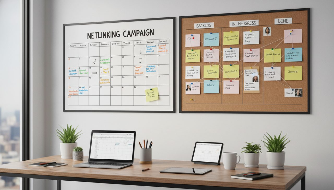 Calendar and project management board for netlinking campaign planning