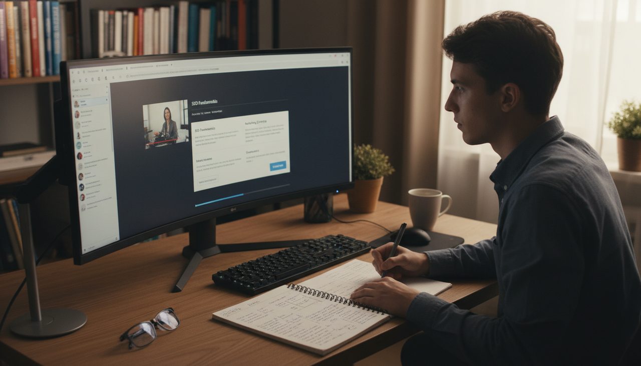 Student learning SEO and netlinking on online course platform