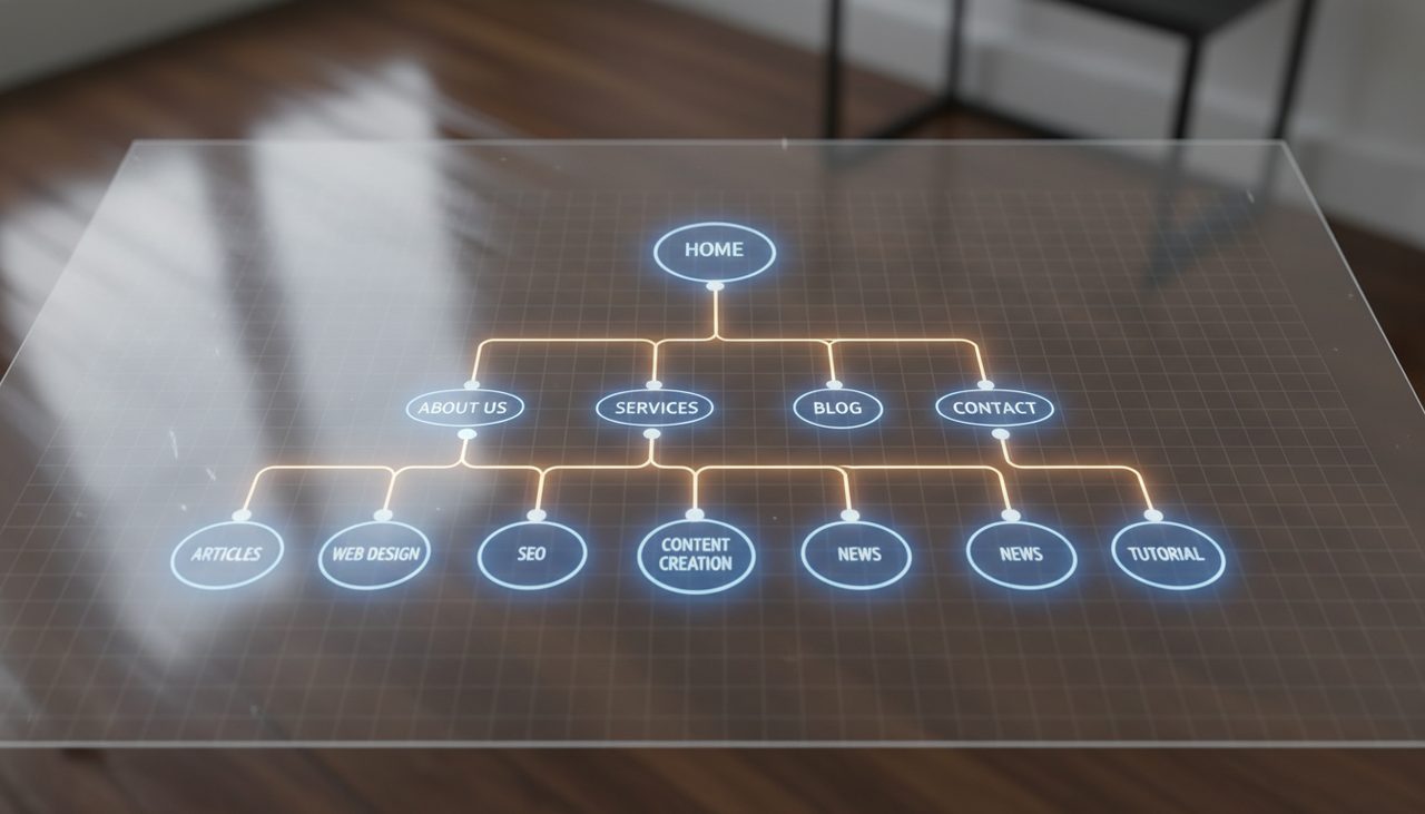 Website sitemap diagram showing internal link structure with highlighted navigat