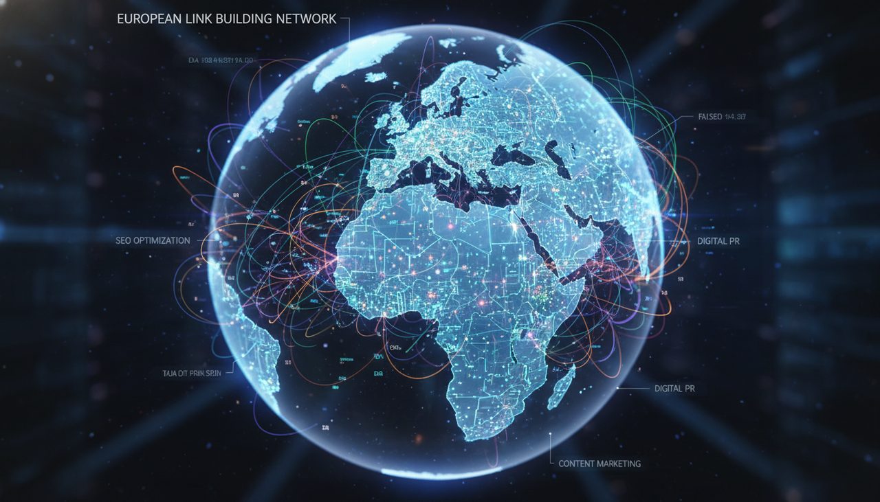 Digital globe with data connections between European countries showing link buil