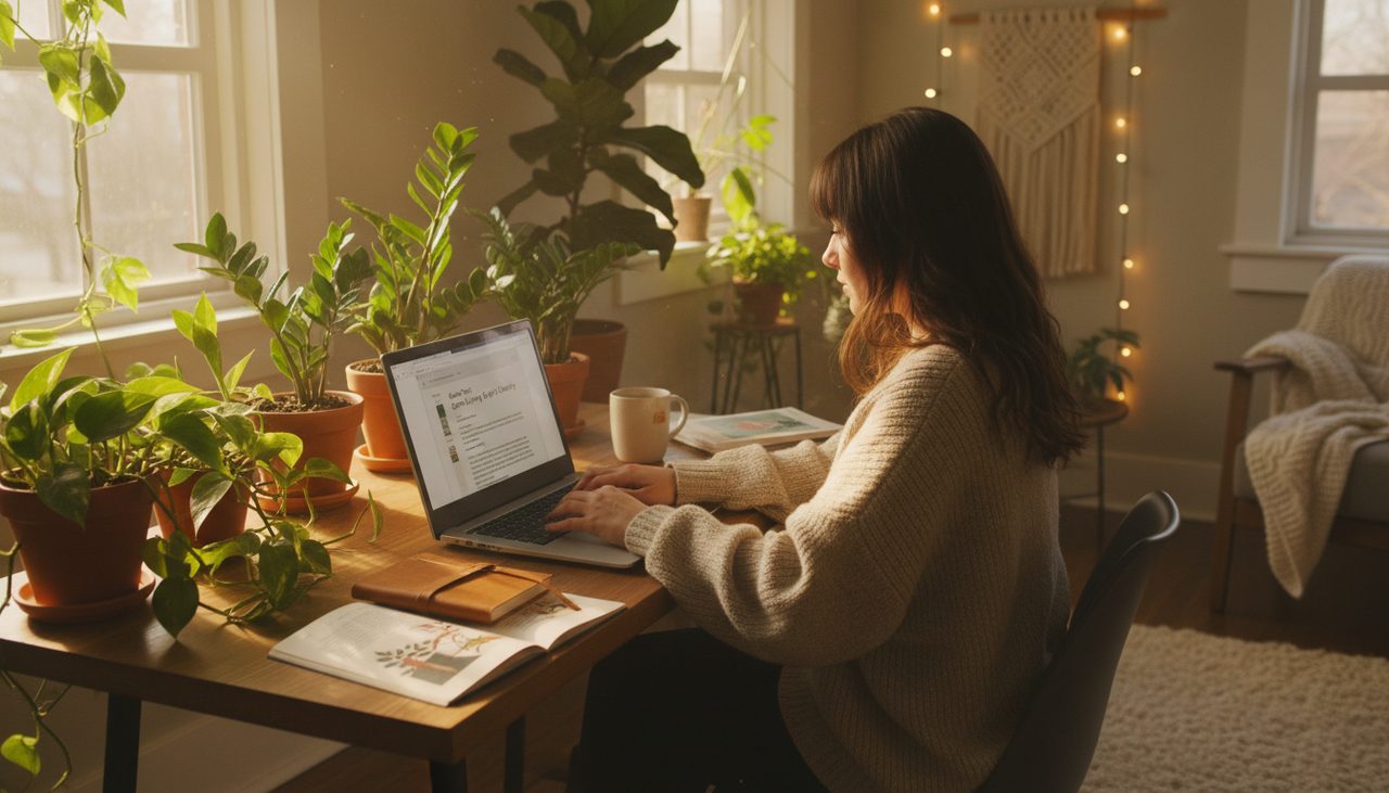 Content creator writing a guest blog post on laptop