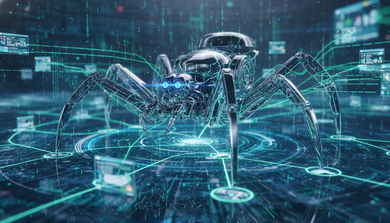 Search engine robot crawling through website links