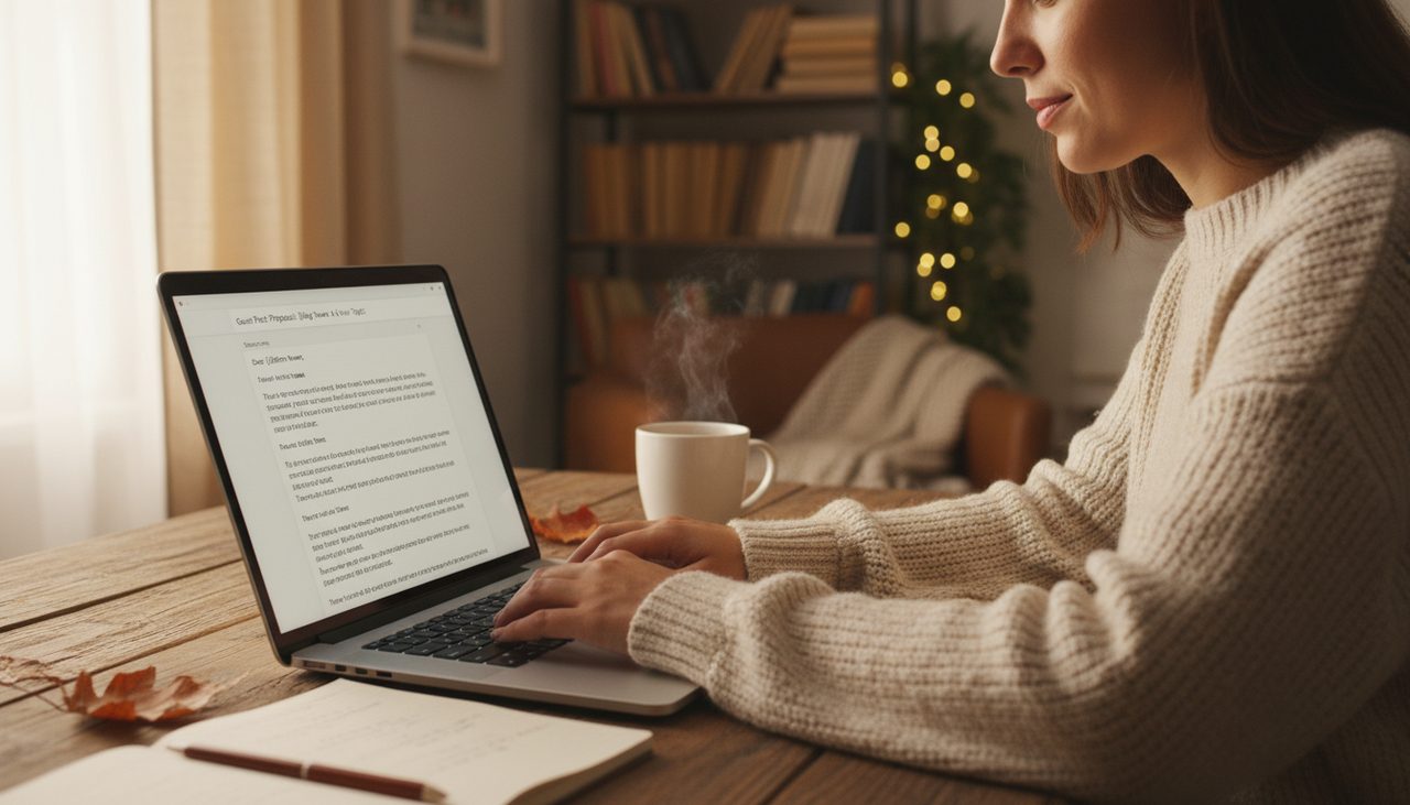 Person crafting a personalized outreach email on laptop for guest posting