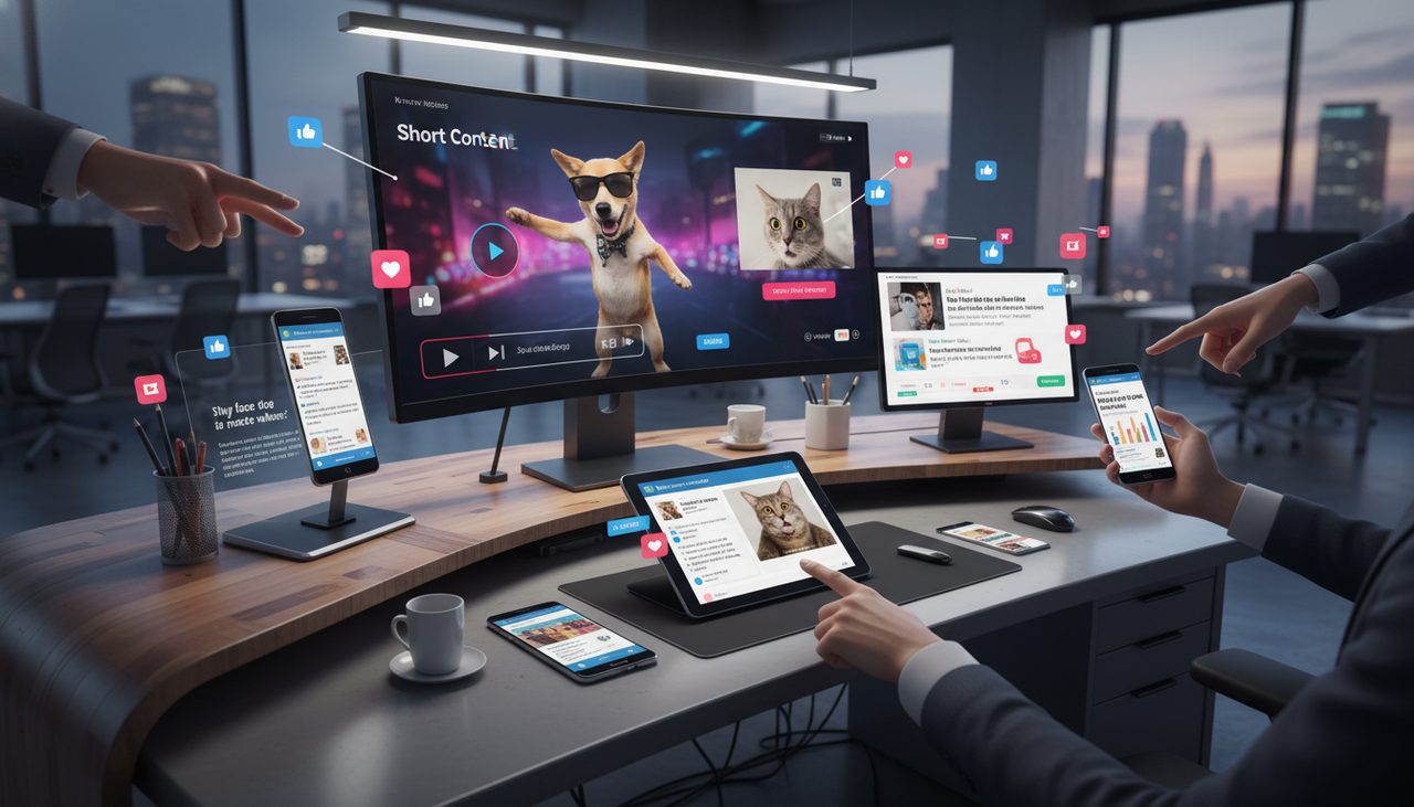 Viral content piece getting shared across social media on multiple devices